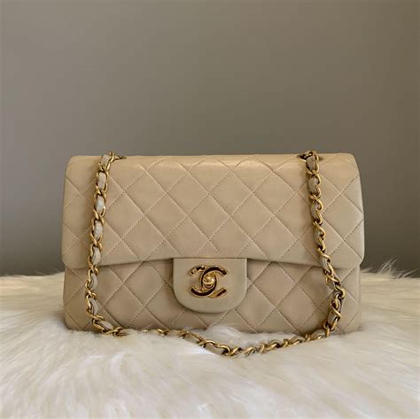 chanel beige small classic flap